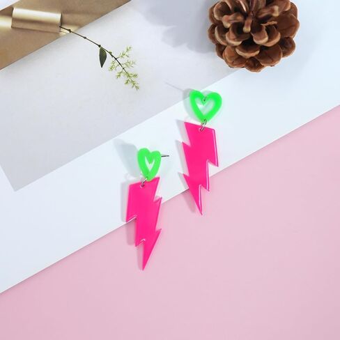 80s Neon Earrings for Women Acrylic Lightning Bolt Drop Earrings Retro 80s 90s Glow Party Accessories Neon Jewelry for Halloween Costume Outfit in Kuwait
