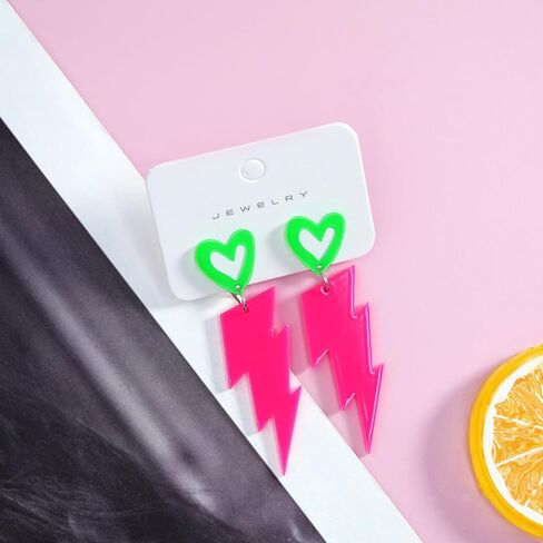 80s Neon Earrings for Women Acrylic Lightning Bolt Drop Earrings Retro 80s 90s Glow Party Accessories Neon Jewelry for Halloween Costume Outfit in Kuwait