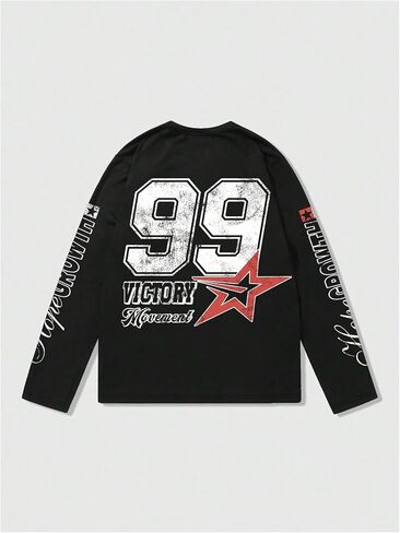 Men's Number Print Jersey Tops Graphic Tee Long Sleeve Crew Neck T-Shirt Streetwear in Saudi Arabia