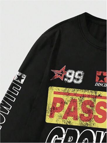 Men's Number Print Jersey Tops Graphic Tee Long Sleeve Crew Neck T-Shirt Streetwear in Saudi Arabia