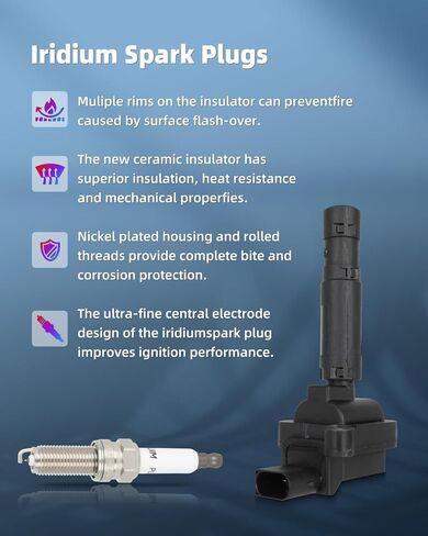 ECCPP 4 ignition coils with 4 iridium Spark Plugs,UF658,coils packs,for Mercedes-Benz SLK250 1.8L 2012 2013 2014 2015,for Mercedes-Benz C250 1.8L 2012 2013 2014 2015,UF-658,IC761,GN10552 in Saudi Arabia