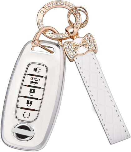 Key Fob Cover for Nissan - 5 Buttons Soft TPU Key Fob Case for 2023 2024 Pathfinder Rogue Versa Kicks 2025 Sentra Patrol Armada Full Protection Smart Remote Key Shells ( White) in Kuwait