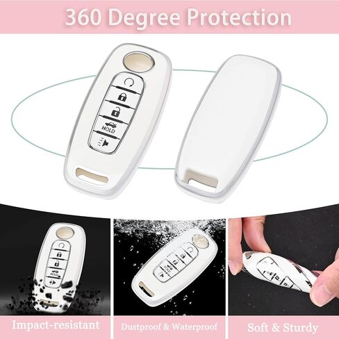 Key Fob Cover for Nissan - 5 Buttons Soft TPU Key Fob Case for 2023 2024 Pathfinder Rogue Versa Kicks 2025 Sentra Patrol Armada Full Protection Smart Remote Key Shells ( White) in Kuwait