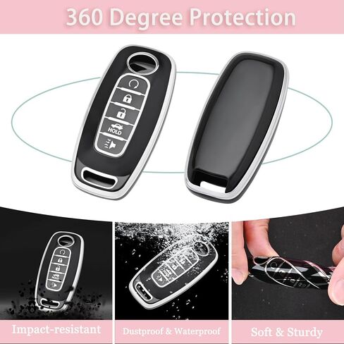 Key Fob Cover for Nissan - 5 Buttons Soft TPU Key Fob Case for 2023 2024 Pathfinder Rogue Versa Kicks 2025 Sentra Patrol Armada Full Protection Smart Remote Key Shells ( White) in Kuwait