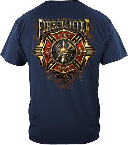 Erazor البتات رجال الإطفاء تي شيرت | Firefighter Flames Gold Sield T Shirt FF2333 in Kuwait