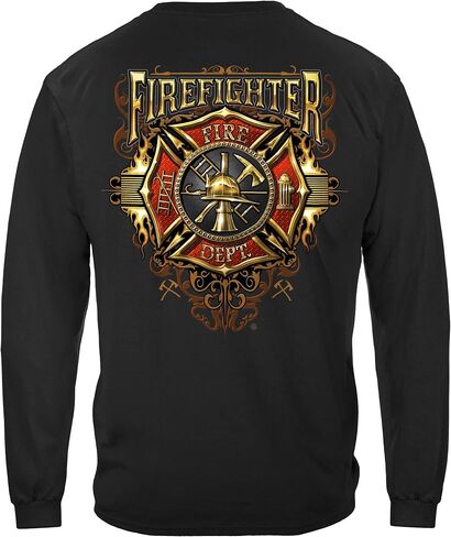 Erazor البتات رجال الإطفاء تي شيرت | Firefighter Flames Gold Sield T Shirt FF2333 in Kuwait