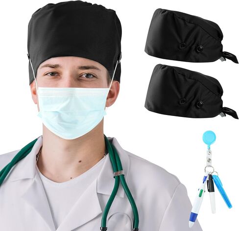 2 Pcs Satin Lined Scrub Cap Nurse Hats for Women Men Working Caps with 4 Buttons in Saudi Arabia