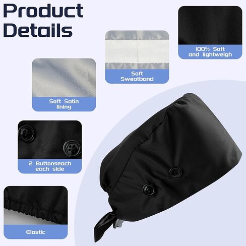 2 Pcs Satin Lined Scrub Cap Nurse Hats for Women Men Working Caps with 4 Buttons in Saudi Arabia