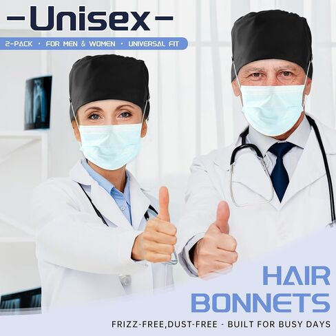 2 Pcs Satin Lined Scrub Cap Nurse Hats for Women Men Working Caps with 4 Buttons in Saudi Arabia
