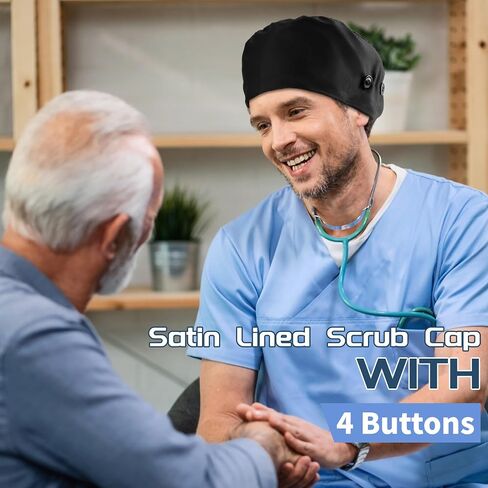 2 Pcs Satin Lined Scrub Cap Nurse Hats for Women Men Working Caps with 4 Buttons in Saudi Arabia