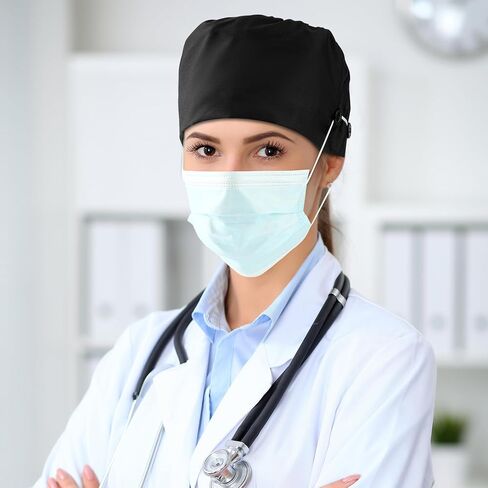 2 Pcs Satin Lined Scrub Cap Nurse Hats for Women Men Working Caps with 4 Buttons in Saudi Arabia