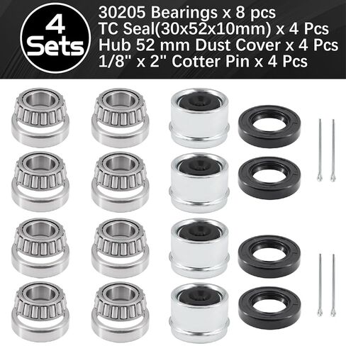 30205 Trailer Bearings kit,TC Seal(30x52x10mm),with OD 52mm Dust Cover and Cotter Pin for 25mm Axles Trailer Wheel Hub Kit(2 Sets) in Saudi Arabia