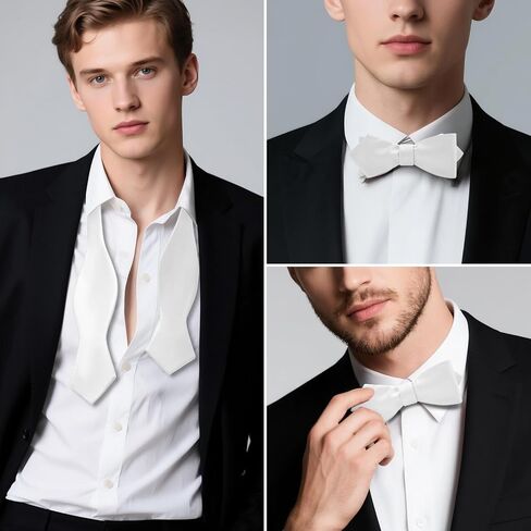 Men's Solid Color Woven Satin Silk Self Bow Tie Tuxedo & Wedding Formal Diamond Bowtie with Gift Box in Kuwait