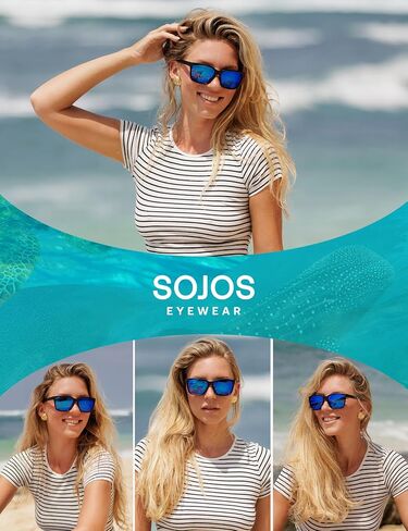 SOJOS Ocean Collection Polarized Sunglasses Men Square Recycled Fishing Net frame Eco-Friendly UV400 Shades, Pacific Ocean in Saudi Arabia