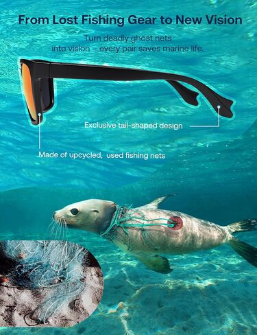 SOJOS Ocean Collection Polarized Sunglasses Men Square Recycled Fishing Net frame Eco-Friendly UV400 Shades, Pacific Ocean in Saudi Arabia