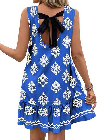 BLENCOT Womens Floral Dress Sleeveless Ruffle Mini Summer Casual Dresses in Saudi Arabia
