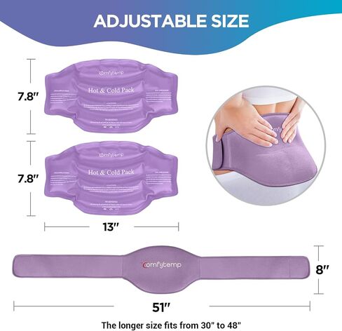 Comfytemp Ice Pack for Back Pain Relief, 2 Packs, FSA HSA Approved, Reusable Gel Lower Back Wrap Ice Brace for Sciatica Injuries, Hot Cold Compression for Lower Lumbar, Waist, Men Women Surgery Gifts in Saudi Arabia