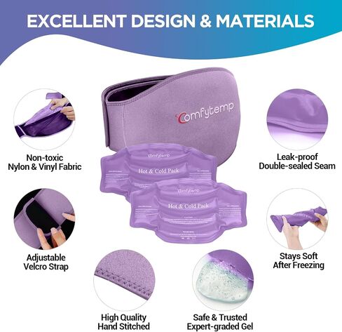 Comfytemp Ice Pack for Back Pain Relief, 2 Packs, FSA HSA Approved, Reusable Gel Lower Back Wrap Ice Brace for Sciatica Injuries, Hot Cold Compression for Lower Lumbar, Waist, Men Women Surgery Gifts in Saudi Arabia