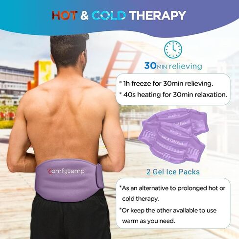 Comfytemp Ice Pack for Back Pain Relief, 2 Packs, FSA HSA Approved, Reusable Gel Lower Back Wrap Ice Brace for Sciatica Injuries, Hot Cold Compression for Lower Lumbar, Waist, Men Women Surgery Gifts in Saudi Arabia