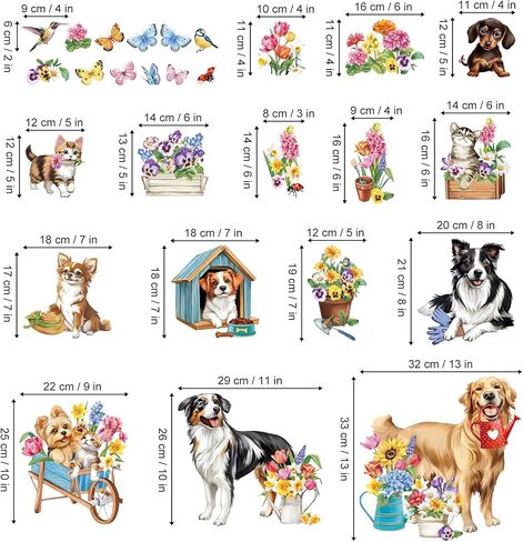 decalmile Spring Dog Cat Double Sided Window Clings Golden Retriever Puppy Kitty Garden Flower Anti-Collision Glass Doors Window Stickers Decals in Saudi Arabia