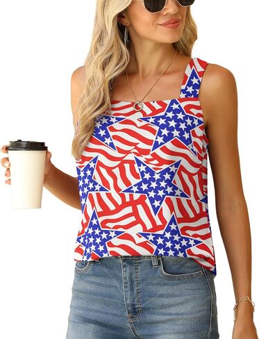 QUEZHU Blouse Tank Tops for Women Casual Summer Square Neck Chiffon Blouse Loose Flowy Sleeveless Tunic Shirts in Kuwait