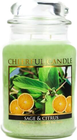 A Cheerful Giver - Sage & Citrus Scented Glass Jar Candle (24 oz) with Lid & True to Life Fragrance Made in USA in Saudi Arabia