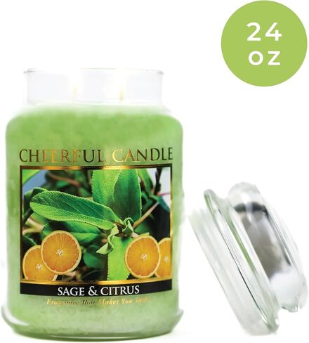 A Cheerful Giver - Sage & Citrus Scented Glass Jar Candle (24 oz) with Lid & True to Life Fragrance Made in USA in Saudi Arabia