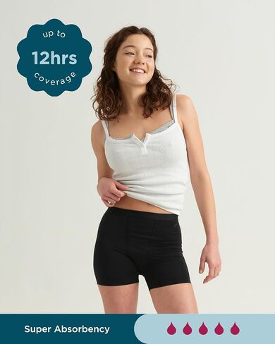saalt Leakproof Teen Sport Shorts Period Underwear - Super Absorbency - Replaces 6 Pads or 8 Tampons - Soft-Stretch, High-Rise, Machine Washable - Midnight Sky - Medium in Kuwait