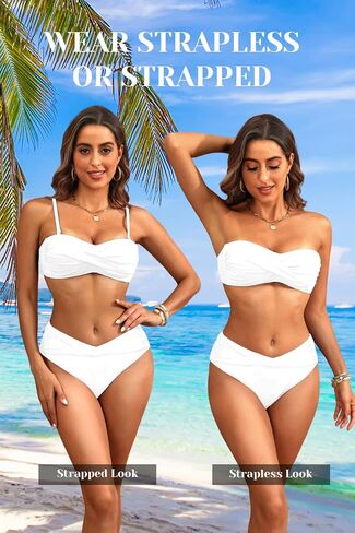 Women's Strapless Bandeau Bikini Set - Twist Front Two Piece Swimsuit with Side Tie Bathing Suit Bottom in Saudi Arabia