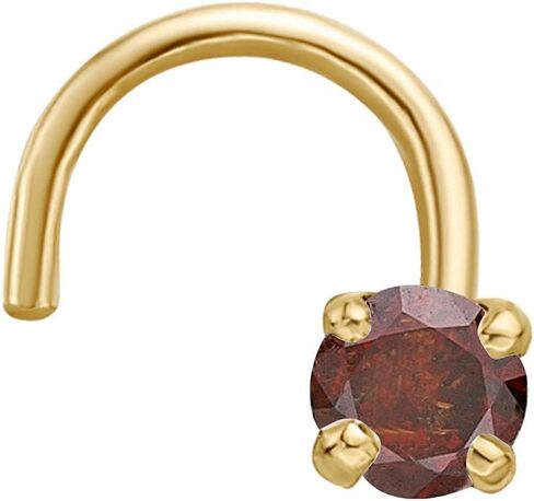 Lavari Jewelers 20 Gauge Curved Screw Nose Stud for Women - 14k Yellow Gold with Brown Diamond Nose Ring - Unisex Stud Hypoallergenic Nostril Piercing Jewelry - 20G Body Piercing for Men in Saudi Arabia