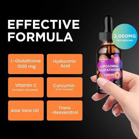 Liposomal Glutathione Supplement - 2000mg Glutathione Liquid Drops with Vitamin C, Curcumin & Trans-Resveratrol - Powerful Antioxidant for Immune, Skin Health, Aging Defense & Liver Detox - 2 Fl Oz in Saudi Arabia