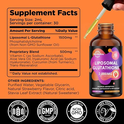 Liposomal Glutathione Supplement - 2000mg Glutathione Liquid Drops with Vitamin C, Curcumin & Trans-Resveratrol - Powerful Antioxidant for Immune, Skin Health, Aging Defense & Liver Detox - 2 Fl Oz in Saudi Arabia