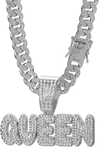 Queen Hip-hop Cuban Chain, Rhinestone Pendant Necklace Jewelry For Women，Women's Fashion Jewelry in Kuwait
