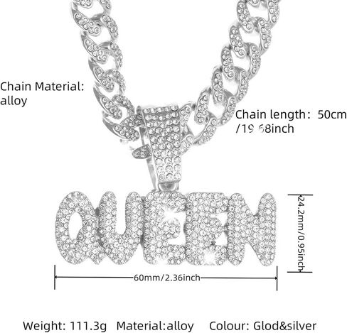 Queen Hip-hop Cuban Chain, Rhinestone Pendant Necklace Jewelry For Women，Women's Fashion Jewelry in Kuwait