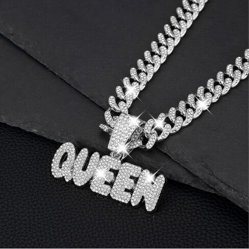 Queen Hip-hop Cuban Chain, Rhinestone Pendant Necklace Jewelry For Women，Women's Fashion Jewelry in Kuwait