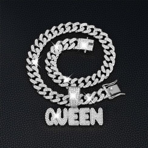 Queen Hip-hop Cuban Chain, Rhinestone Pendant Necklace Jewelry For Women，Women's Fashion Jewelry in Kuwait