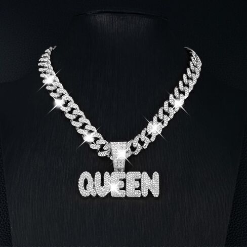 Queen Hip-hop Cuban Chain, Rhinestone Pendant Necklace Jewelry For Women，Women's Fashion Jewelry in Kuwait