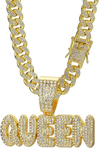 Queen Hip-hop Cuban Chain, Rhinestone Pendant Necklace Jewelry For Women，Women's Fashion Jewelry in Kuwait