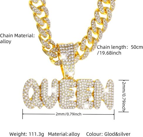 Queen Hip-hop Cuban Chain, Rhinestone Pendant Necklace Jewelry For Women，Women's Fashion Jewelry in Kuwait