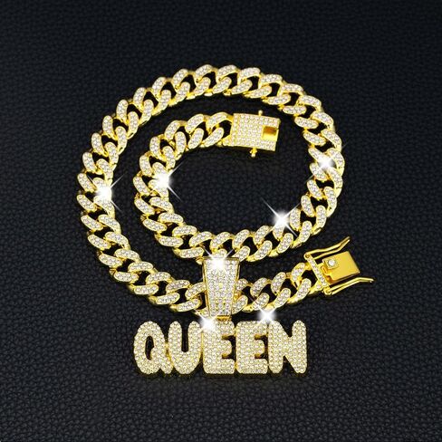 Queen Hip-hop Cuban Chain, Rhinestone Pendant Necklace Jewelry For Women，Women's Fashion Jewelry in Kuwait