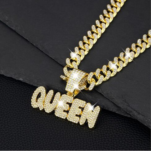 Queen Hip-hop Cuban Chain, Rhinestone Pendant Necklace Jewelry For Women，Women's Fashion Jewelry in Kuwait