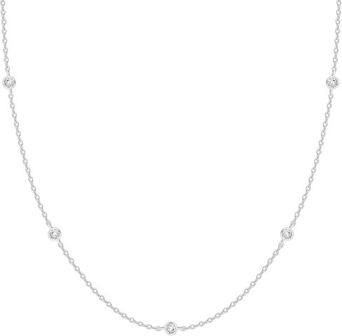 14K Gold Plated S925 Sterling Silver Brilliant Cut 5 Necklace Miamond Station Necklace 15.5-17.5 بوصة هدية قابلة للتعديل للنساء in Kuwait