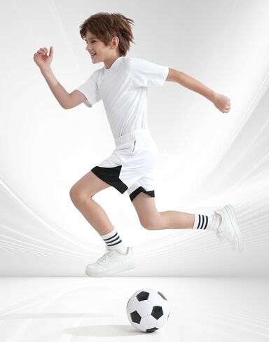 Boys Athletic Shorts with Zipper Pockets Dri Fit Quick Dry Basketball Soccer Mesh Youth Kids Gym Elastic Waistband in Kuwait