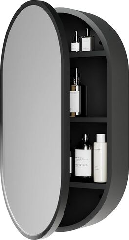 Zenna Home Designer Series Medicine Cabinet with 2 Shelves, 23.6" x 23.6" Round Bathroom Mirror Cabinet with Steel Body and Rustproof Aluminum Frame, Surface Mount Installation, Matte Black in Kuwait