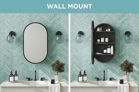 Zenna Home Designer Series Medicine Cabinet with 2 Shelves, 23.6" x 23.6" Round Bathroom Mirror Cabinet with Steel Body and Rustproof Aluminum Frame, Surface Mount Installation, Matte Black in Kuwait