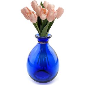 Glass Vase for Flowers, Rounded Small Blue Glass Vase for Home Decor Gift Centerpieces Events (Dark Blue & Gold)… in Saudi Arabia
