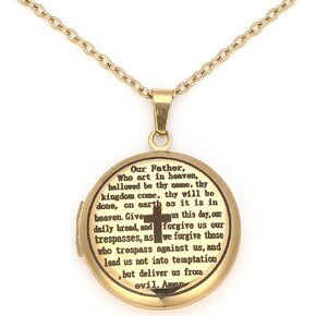 Cross Religious Bible Locket, That Can Holds Pictures, Engraved English Bible Lords Prayer Prayer, Prayer Cross Necklace in Kuwait
