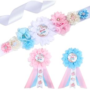 Baseball or Bows Baby Shower Maternity Sash Kit - Baseball Theme Gender Reveal Party Belly Belt and Mom to Be & Dad to Be Corsage Pins, New Parents Pregnancy Photo Props Party Supplies in Kuwait