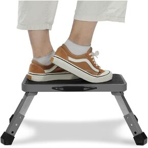 Navaris Portable Step Stool - Folding One Step Ladder - 16cm / 18.5cm / 21.2 cm (6.3" / 7.3" / 8.4") Adjustable Height - 150kg (330 lb) Max Capacity - White in Kuwait