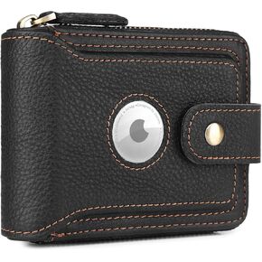 محافظ Airtag للرجال مع سحاب RFID حظر الجلود محفظة Bifold Mens - محفظة كبيرة للسفر على بطاقة الائتمان - WINDOW WINDOW COIN COIN (أسود) in Kuwait